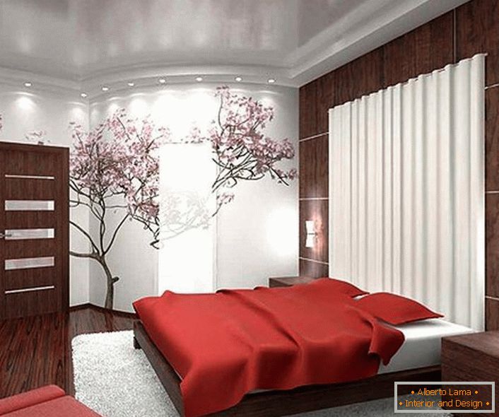 Často sa pre interiérový dizajn v štýle japonského minimalizmu používa obraz japonských čerešňových kvetov. 