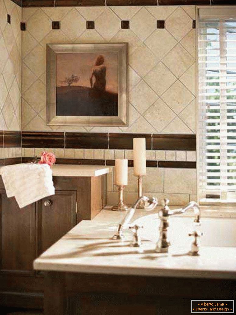 kúpeľňa-Contempo-image-of-kúpeľne-dekorácie-pomocou-diagonálne-travertín-tile kúpeľňami stenu-obsahujúce-single-solid-dubové drevo-cream-kúpeľňa-márnosť-and-white-blind-kúpeľňa-Okno- liečba-fantastické-im