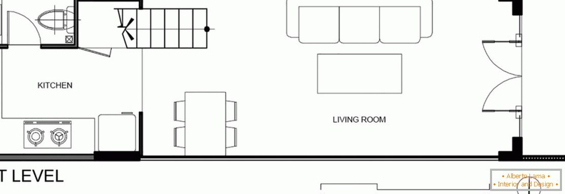 Rozloženie prvej úrovne domu z konceptu DD