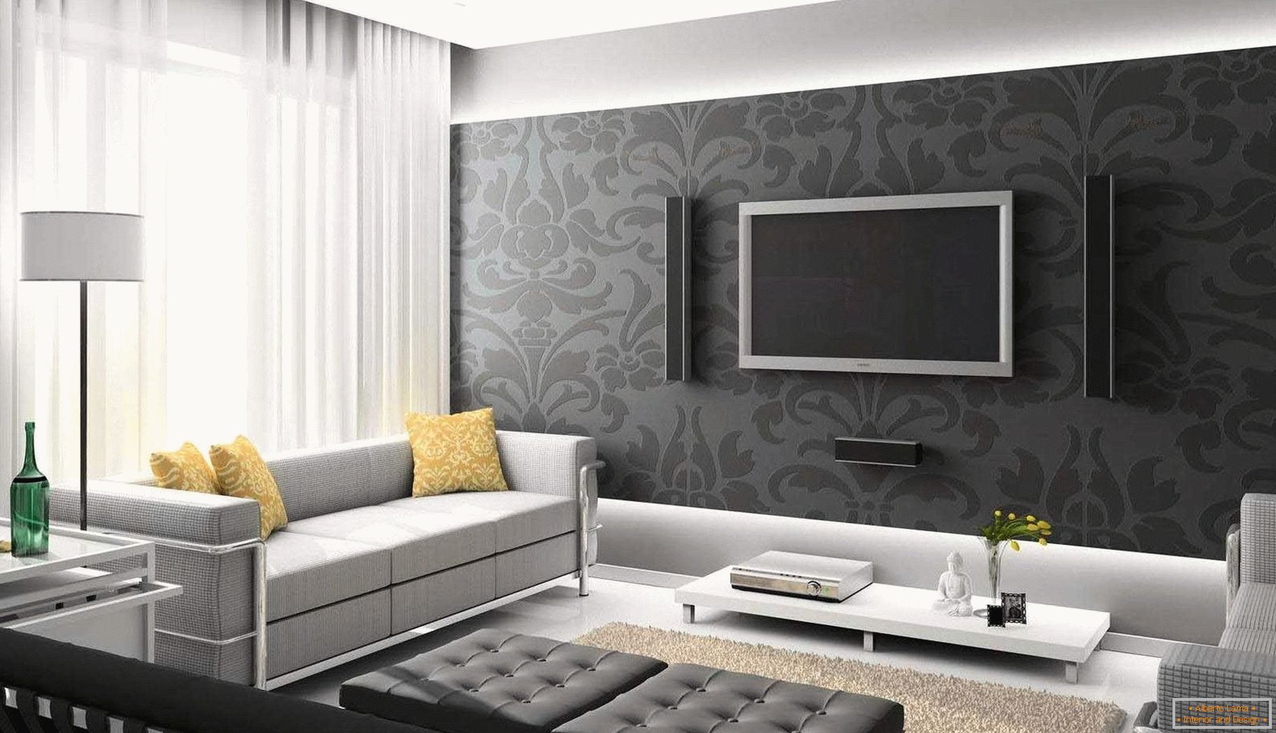 Monochromatický výzdobu obývacej izby