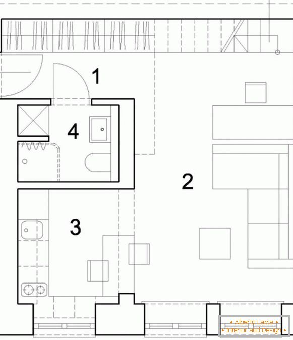 Dispozícia prvej úrovne dvojúrovňového bytu
