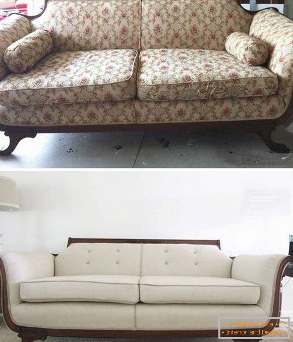 Obnova čalúneného nábytku - pohovka fotografie pred a po