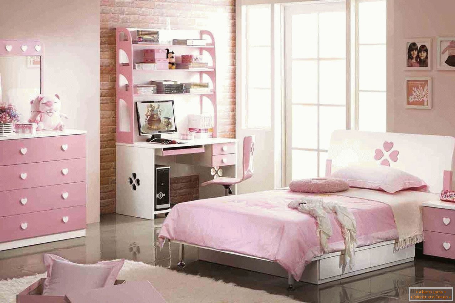 Návrh spálne pre teenagera v ružovej farbe