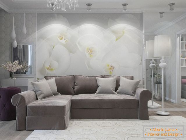 Maľovanie z kvetov v stene v obývacej izbe
