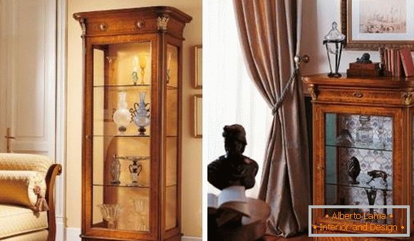 Klasické vitríny pre obývaciu izbu - fotografia v interiéri
