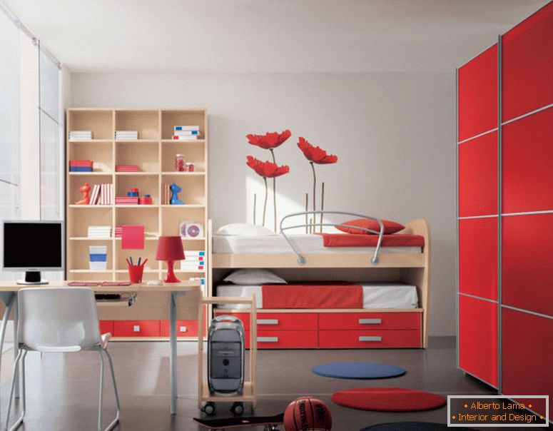 detská izba, moderné červeno-bielo-knav1