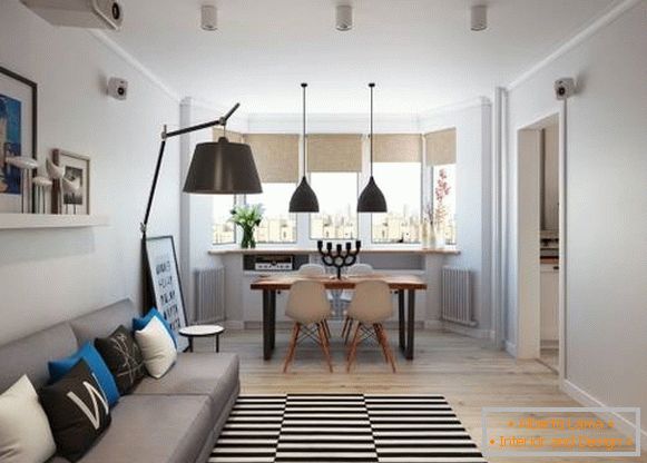 Jeden spálňový apartmán v škandinávskom štýle - foto obývacej izby
