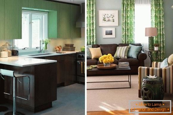 Krásna kombinácia farieb v interiéri - hnedá a zelená