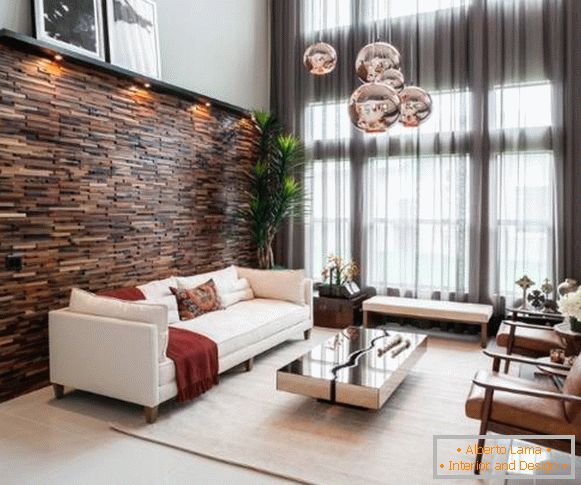 Drevené panely v interiéri - elegantný obývacia izba