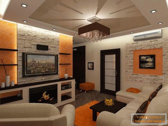 Návrh obývacej izby v dvojizbovom apartmáne pre rodinu s dieťaťom