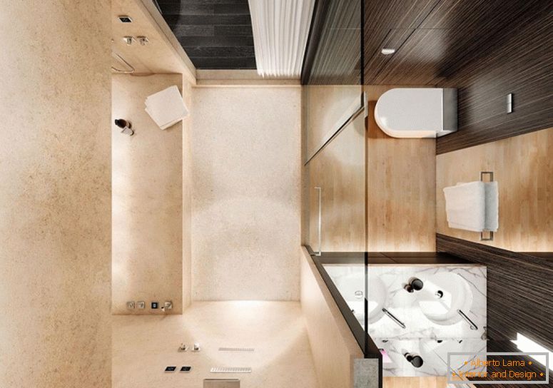 Moderný interiérový dizajn malej kúpeľne