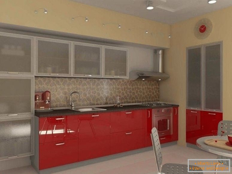 Kuchyňa s červenými šatňami