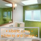 Interiér bielej a zelenej kúpeľne