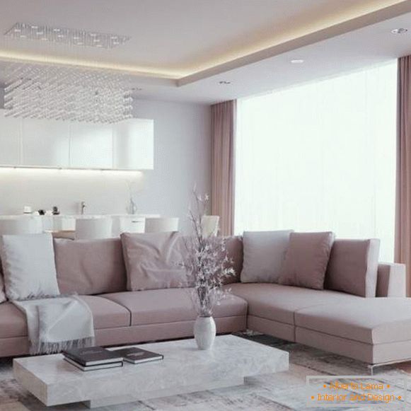 Interiér obývacej izby v modernom apartmáne - krásna kombinácia farieb