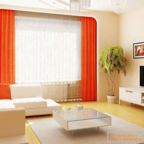 Konštrukcia haly v byte v bielom s oranžovým dekorom