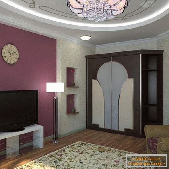 Dizajn haly v apartmáne v fialovej farbe