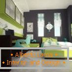 Detská spálňa v zelenej a šedej farbe