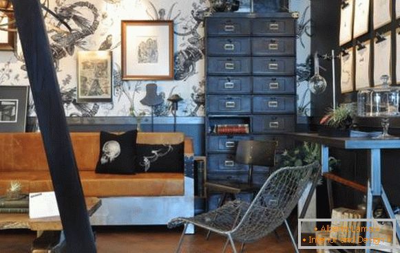 Interiér obývacej izby v štýle steampunk - foto dekor