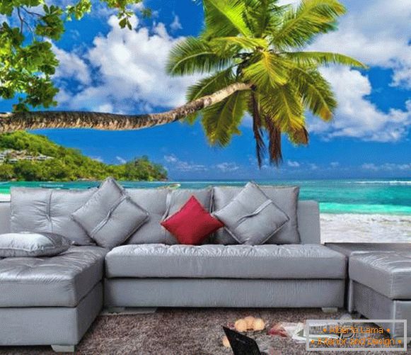 Palmy, oceán - tapety 3d v obývacej izbe