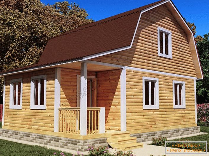 Jednoduchý drevený dom s podkrovím.