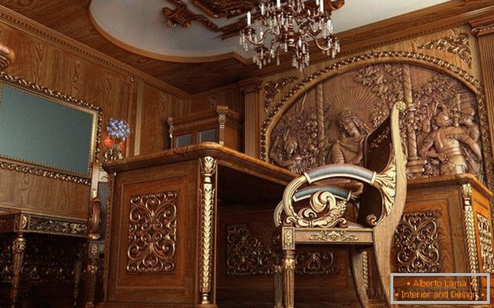 Baroková kancelária s riadne vybraným nábytkom. Nábytok od skutočných talianskych výrobcov.