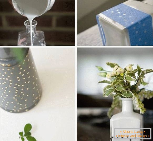 Ako vyzdobiť vázu zo sklenenej fľaše s vlastnými rukami - fotka