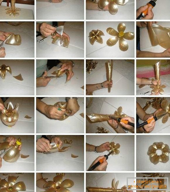Pokyny, ako vytvoriť vázu z plastovej fľaše s vlastnými rukami