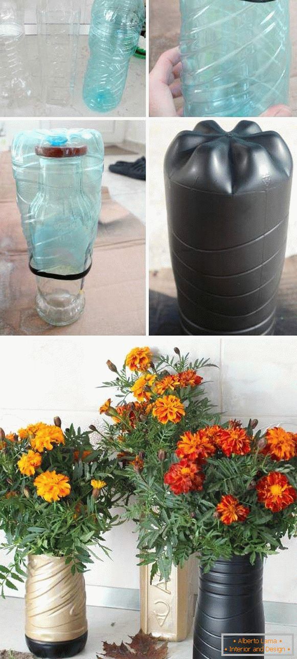 Podlahová váza s vlastnými rukami vyrobená z plastových fliaš с покраской