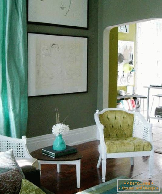 Návrh obývacej izby v zelených tónoch