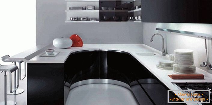 Pohodlne vo svojej funkčnej kuchyni v high-tech štýle. Nájdite dizajnéra pultového pultu ako pokračovanie pracovného priestoru.