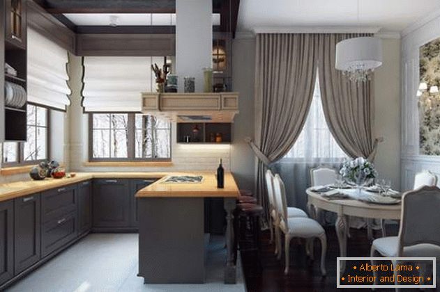 Interiérový dizajn malého vidieckeho domu - fotka kuchyne v jedálni