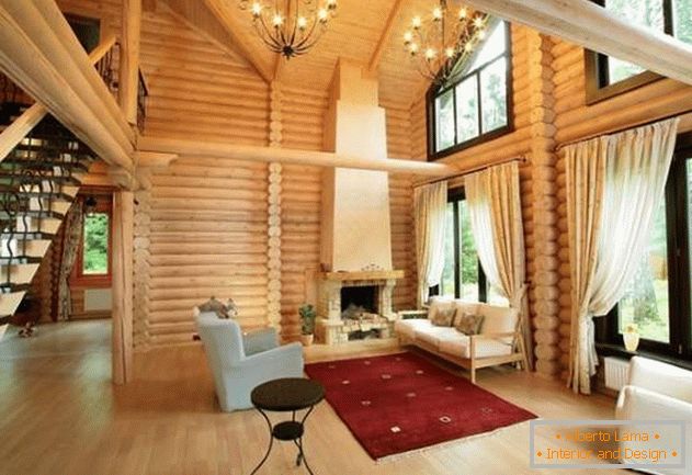 Návrh interiéru dreveného domu z guľatiny