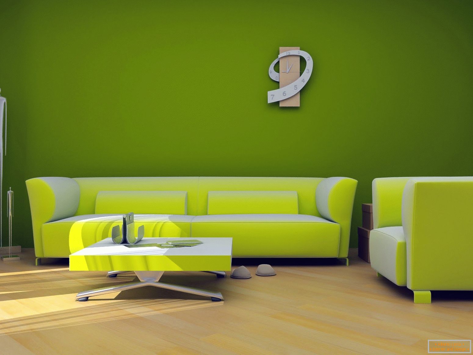 Obývacia izba с зелеными обоями