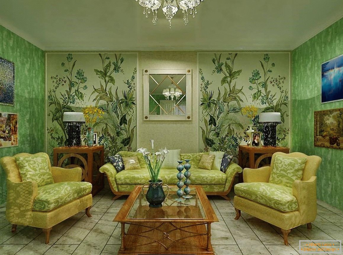 Obrázky v interiéri so zelenými tapetami