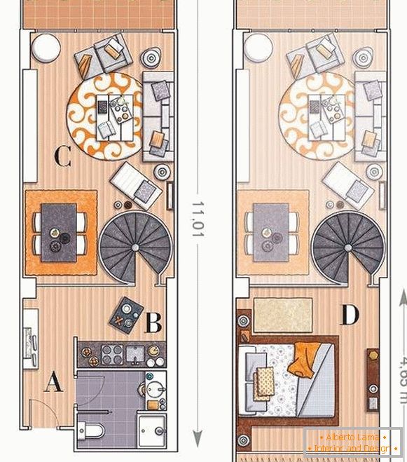 Rozloženie dvojpodlažného bytu