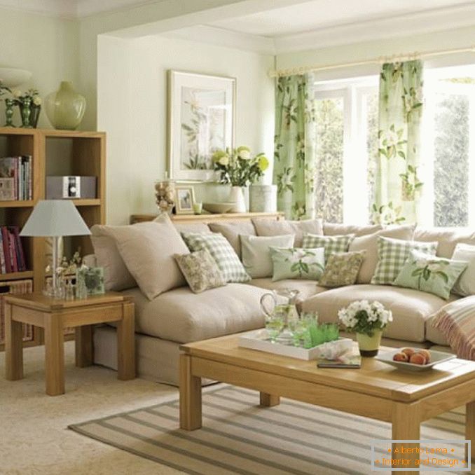 Osviežujúci dizajn obývacej izby so zelenými tónmi