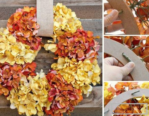 Ako urobiť umelecké dielo podzimný veniec z improvizovaných materiálov