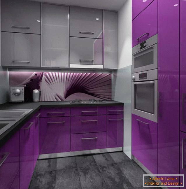 Vynikajúci dizajn malej fialovej kuchyne