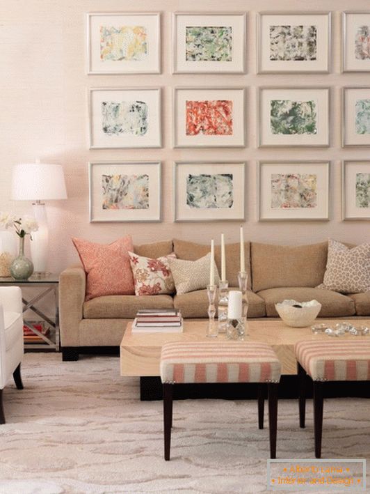 Svetlé pastelové odtiene v dizajne obývacej izby