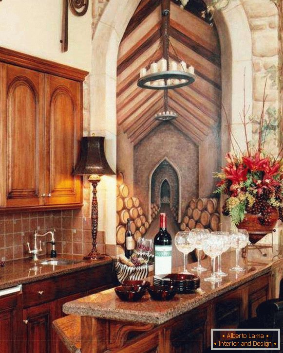 Romantické tapety na kuchyňu - fotografia s efektom fresky