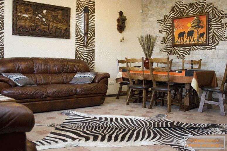 Kožený nábytok v interiéri v africkom štýle