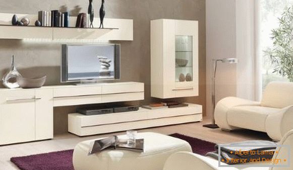 Modulový biely obývacia izba v modernom štýle