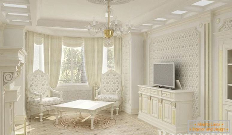 Interiér v empírovom štýle s bielym nábytkom