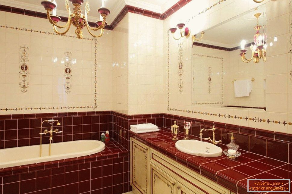 kúpeľňa комната в плитке бордового цвета