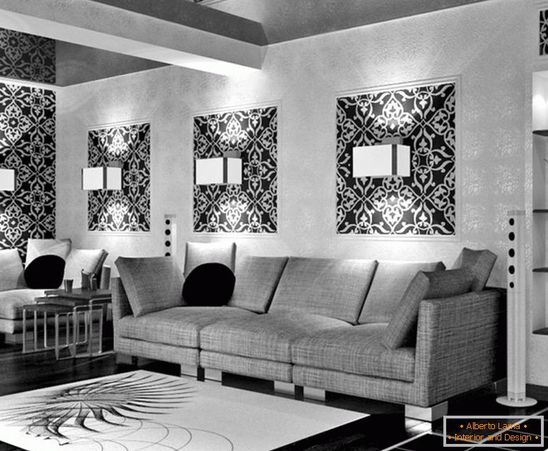 Čierna a biela obývacia izba - 55 fotografií nezvyčajných