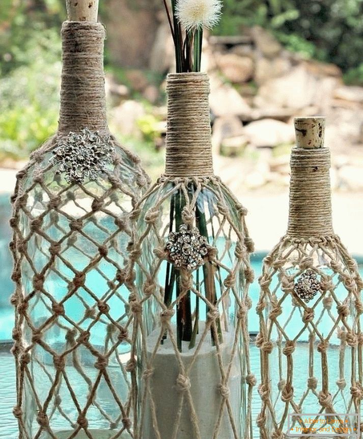 Pletené dekorácie do fľaše