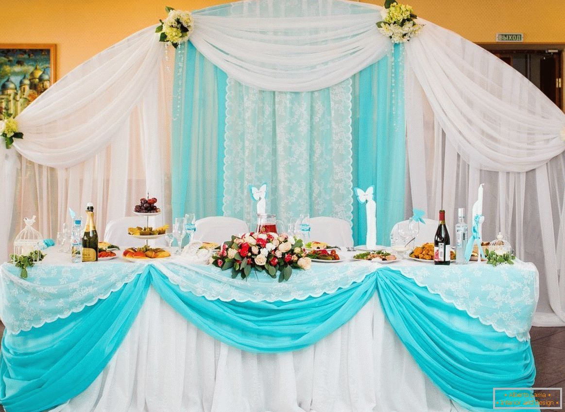 Tyrkysová farba v dekorácii svadobnej haly