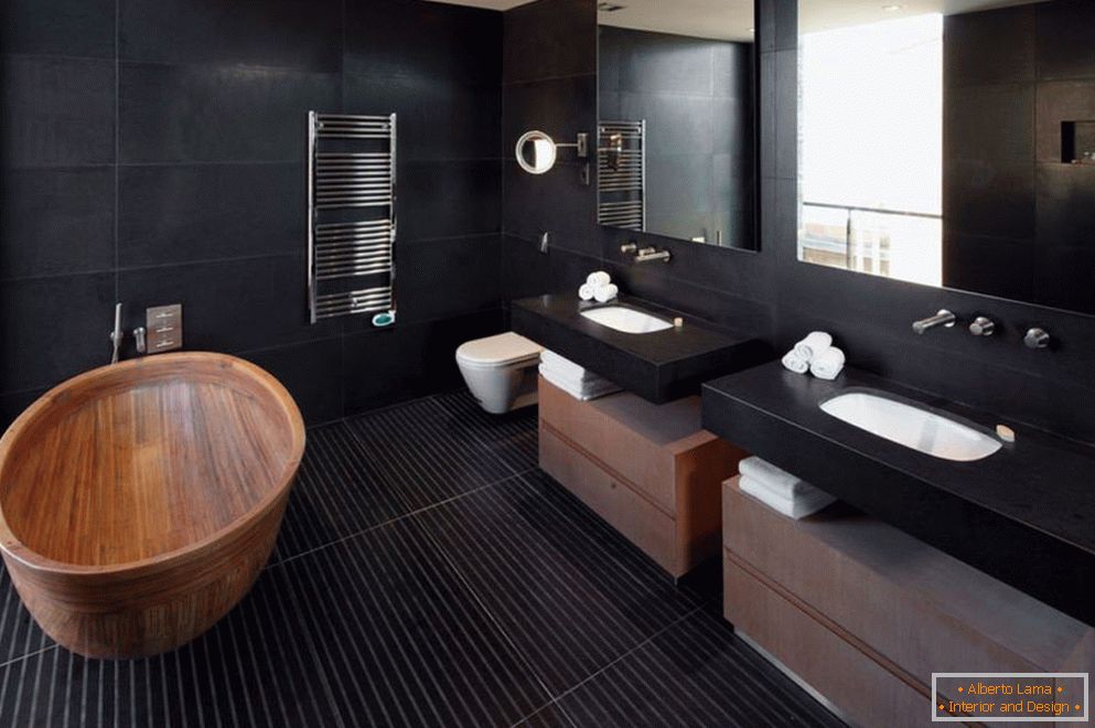 Interiér kúpeľne v čiernej farbe