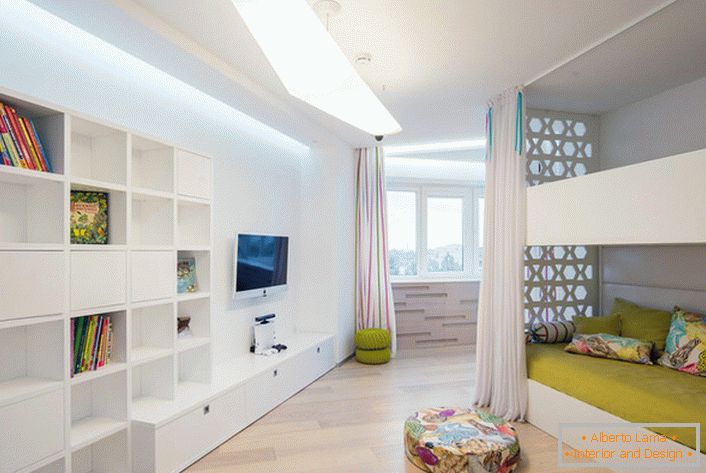 Interiér detskej izby, ako príklad vhodne vybraného nábytku pre štýl minimalizmu. 