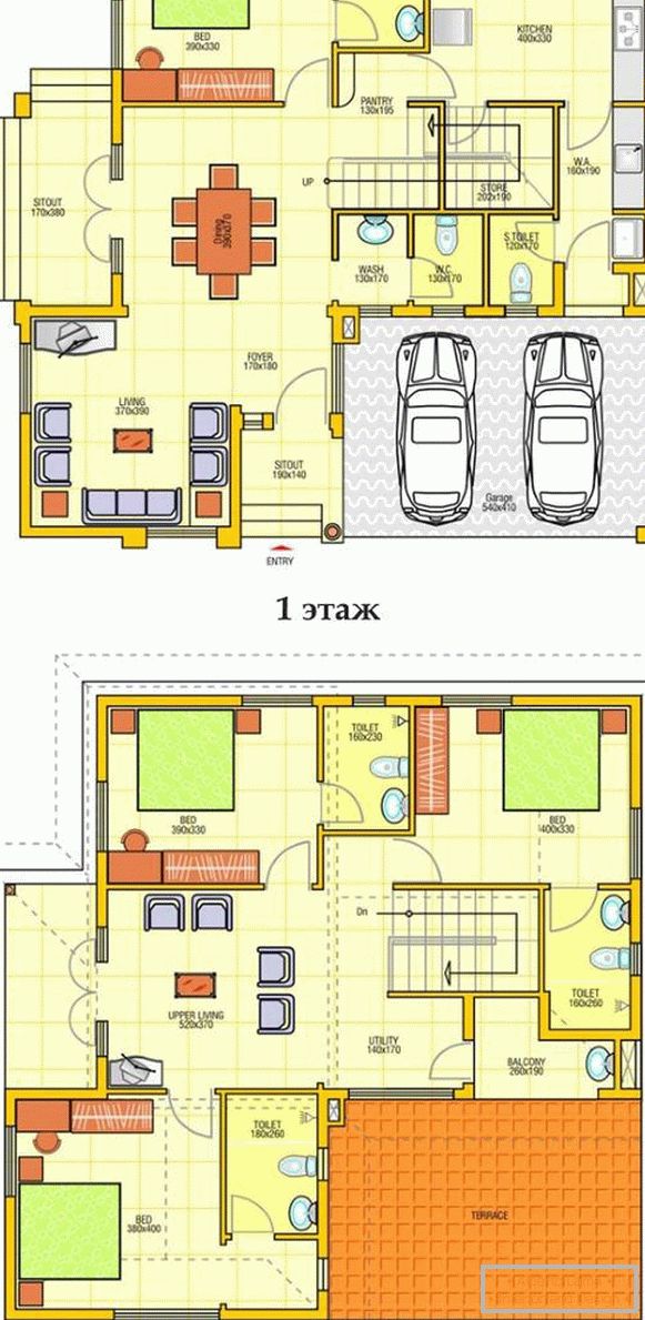 Plán dvojpodlažného súkromného domu s garážou